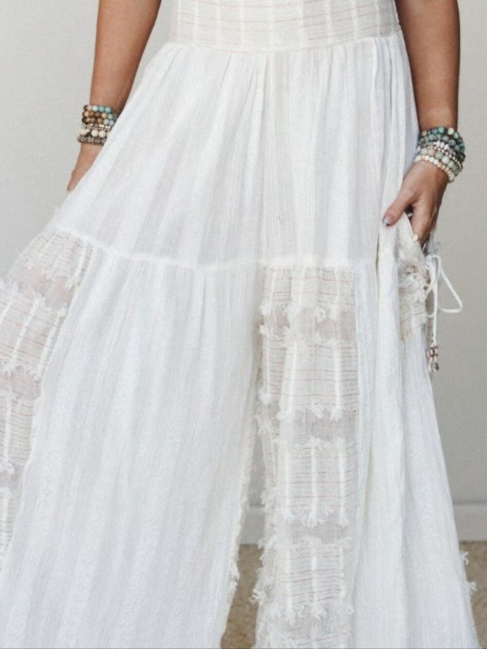 Three Bird Nest Cream Gauze Wide-Leg Patchwork Trousers RUNS LARGE!!!